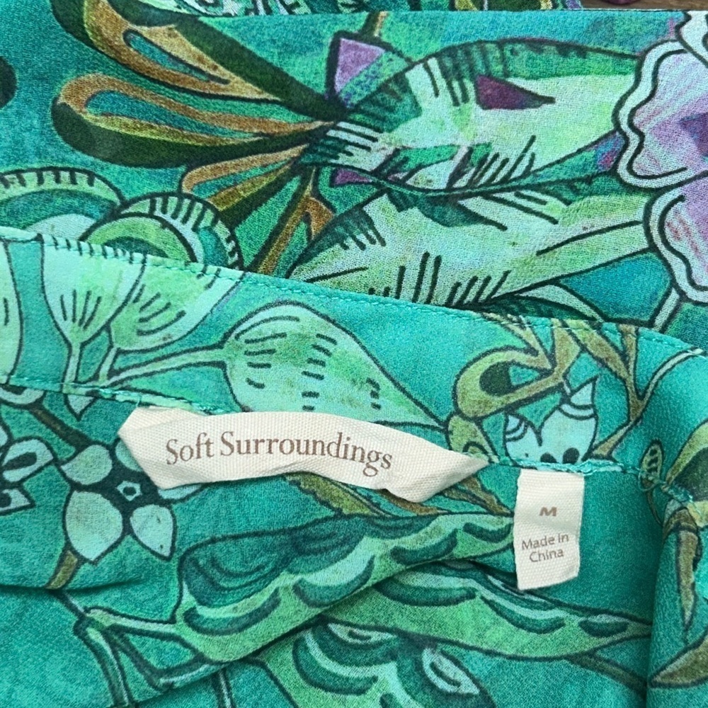 Soft Surroundings Luau Garden Shirt Sheer Blouse w Tank Top Green Floral Medium - Picture 9 of 10